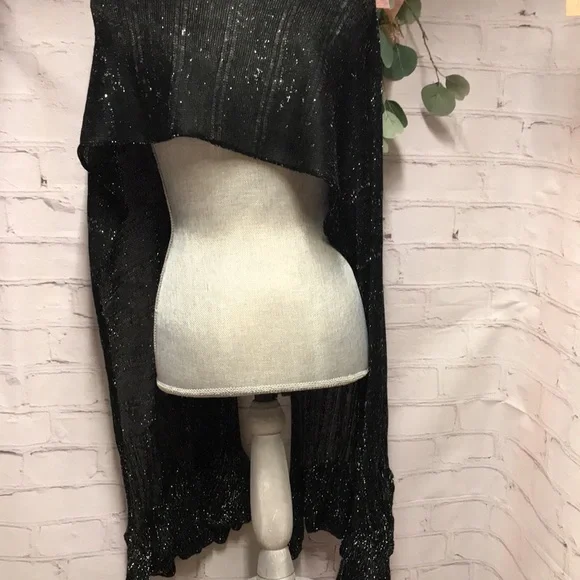Black & Silver ruffle knit long duster shawl / holiday scarf dressy 96 inches - Picture 4 of 8
